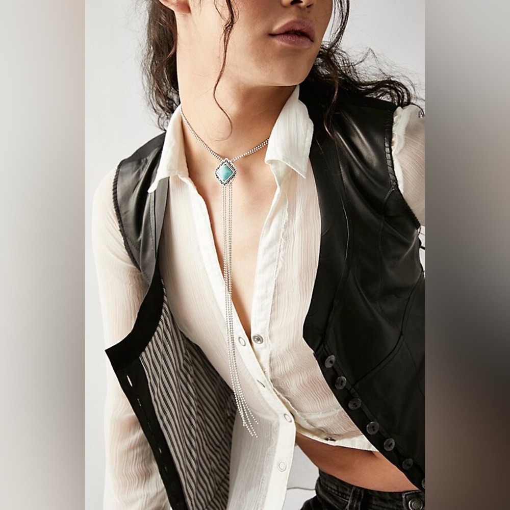 New🌟Free People-Honky Tonkin' Bolo-Turquoise Silver